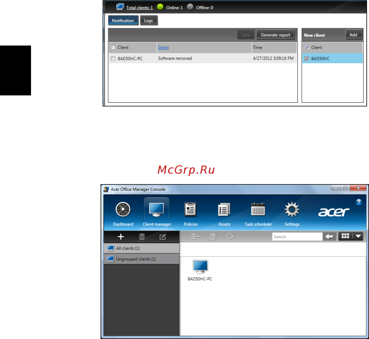 Acer TRAVELMATE B113-M [316/2734] Gestore client
