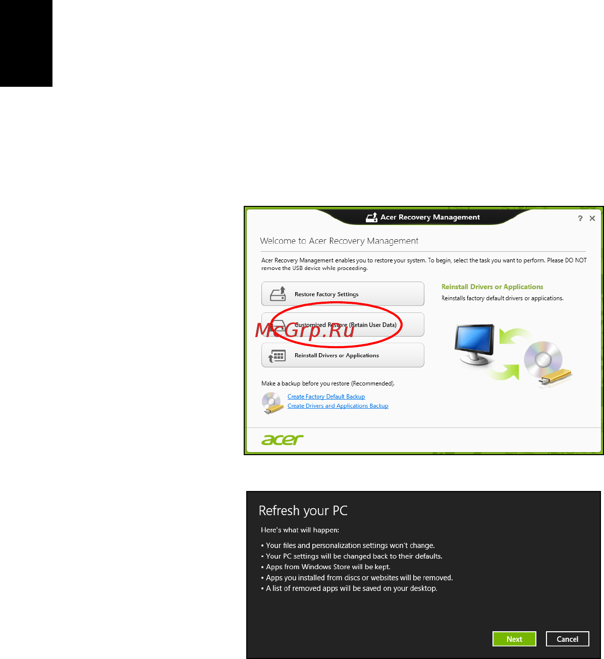 Acer TRAVELMATE B113-M [46/2734] Recovering from a recovery backup