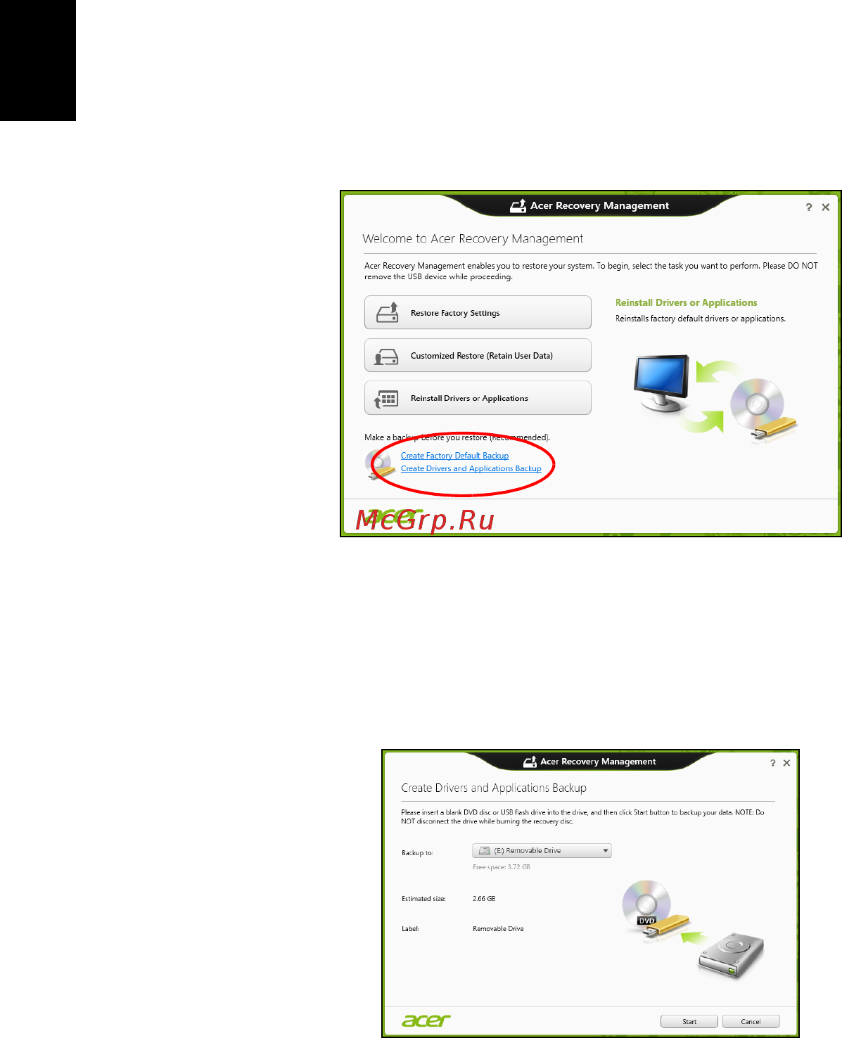 Acer TRAVELMATE B113-M [870/2734] Skapa en säkerhetskopia av drivrutiner och program