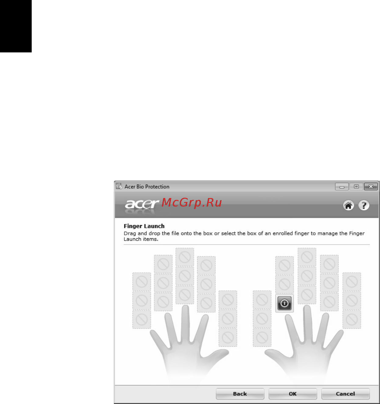 Acer TRAVELMATE 5742ZG [1778/1876] Acer bio protection hanya untuk model model tertentu