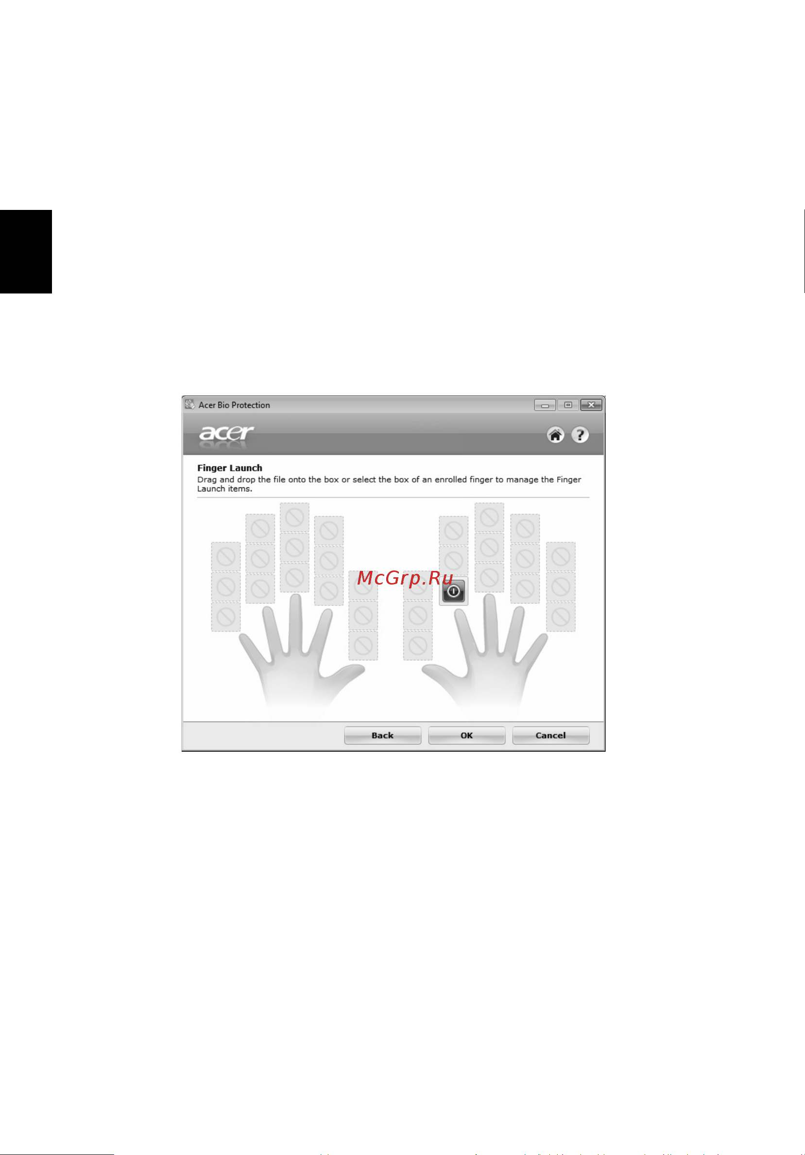 Acer TRAVELMATE 5742G [1664/1876] Acer bio protection 僅適用於特定機型