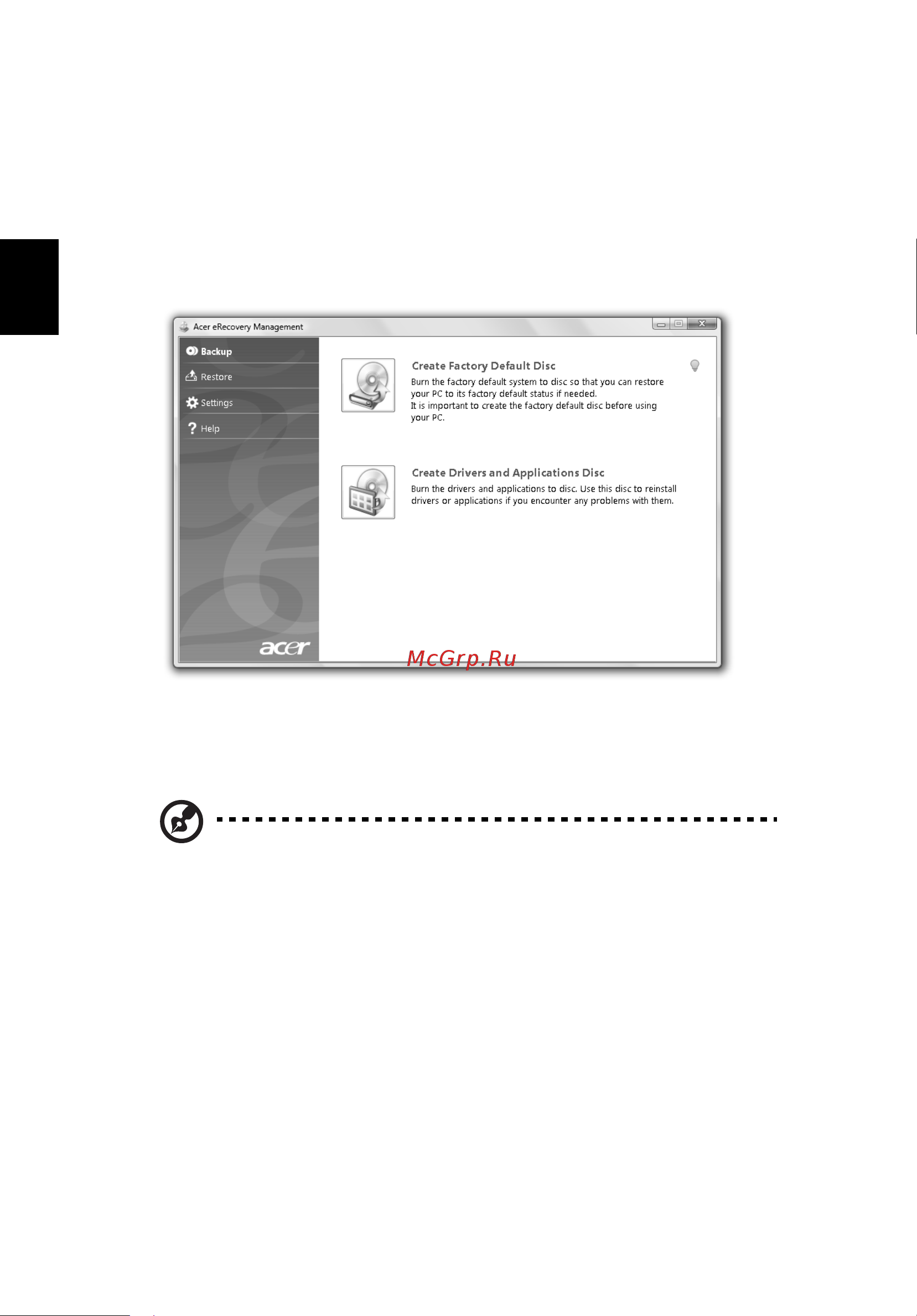 Acer TRAVELMATE 5742G [462/1876] Lag sikkerhetskopidisk