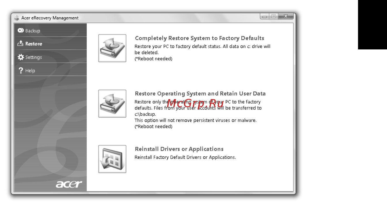 Acer TRAVELMATE 5742 [279/1876] Restaurar