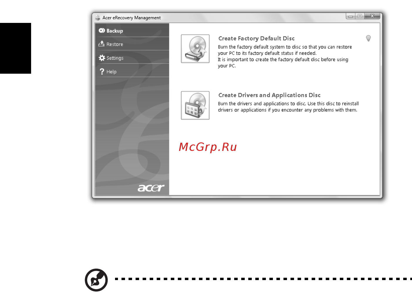 Acer TRAVELMATE 5742 [520/1876] Brænd en sikkerhedskopi på en disk