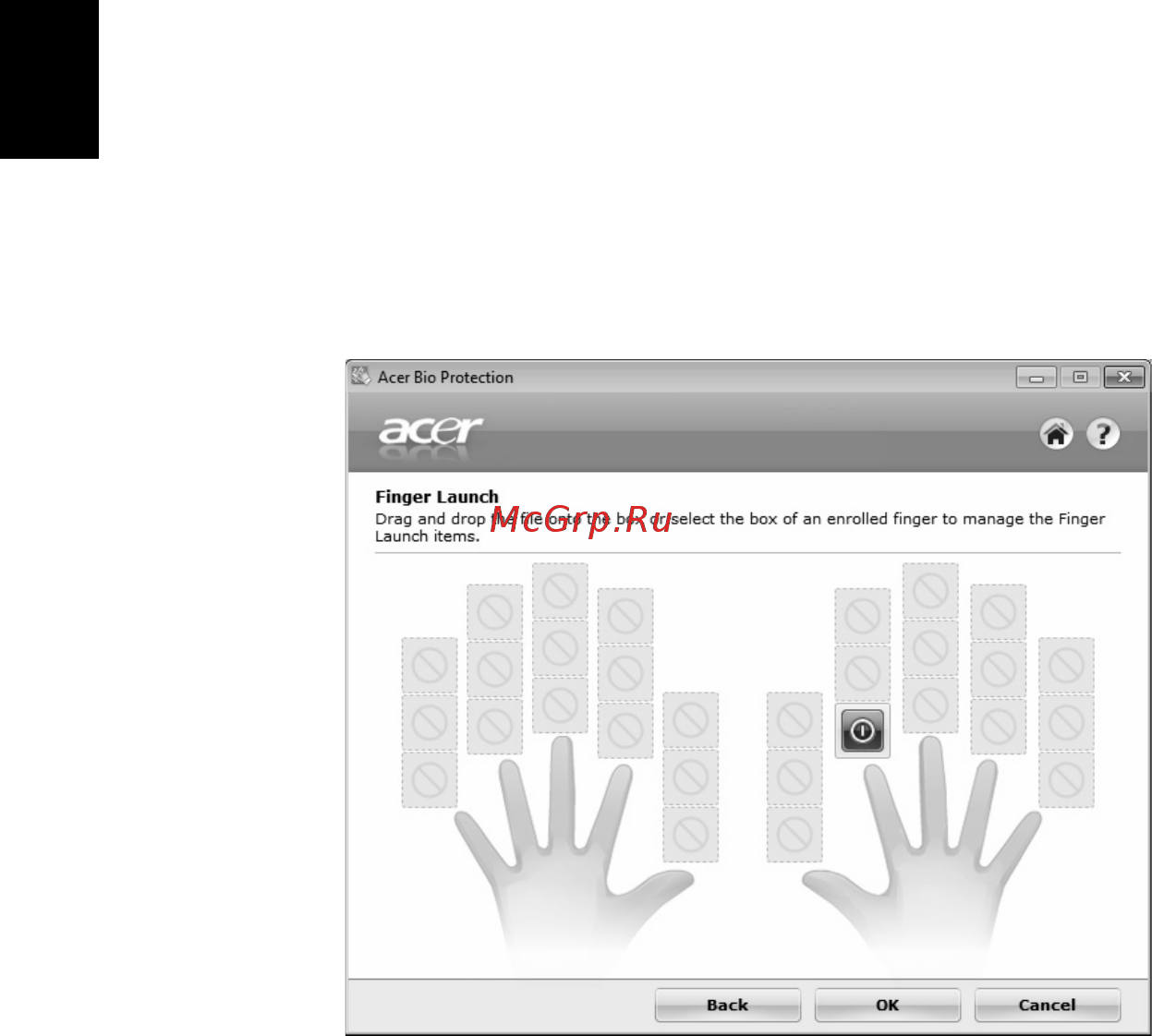 Acer TRAVELMATE 5742 [634/1876] Acer bio protection vain tietyille malleille
