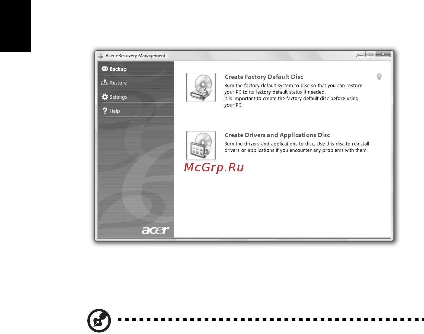 Acer TRAVELMATE 5742 [996/1876] Zapisovanje diskov z varnostno kopijo