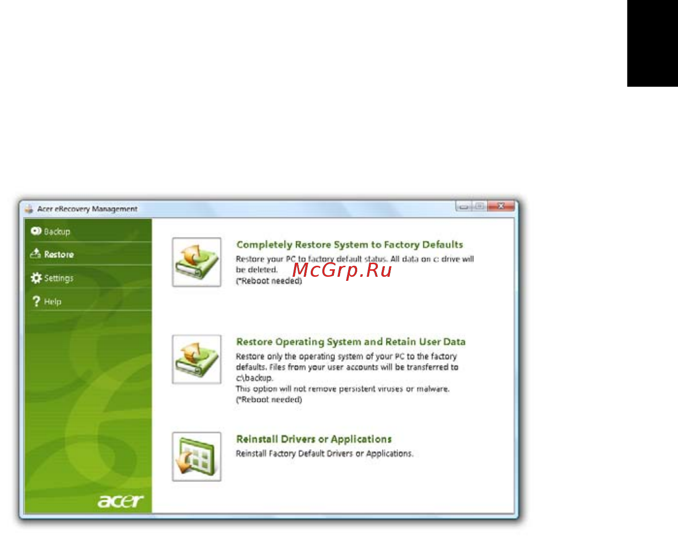 Acer TRAVELMATE 5542G [33/1876] Restore
