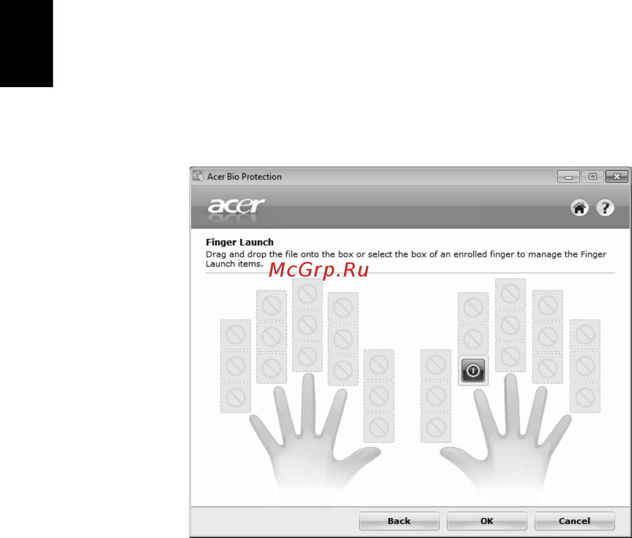 Acer TRAVELMATE 5542G [936/1876] Acer bio protection len pre určité modely