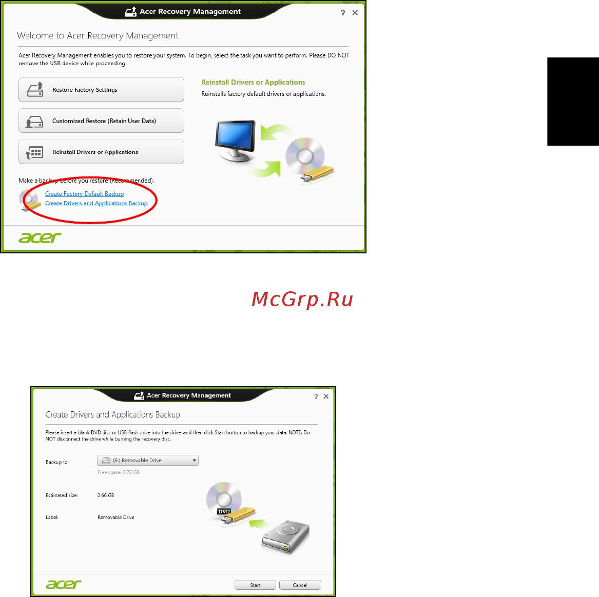 Acer ASPIRE EC-471G [1287/2484] Vytvorenie zálohy ovládačov a aplikácií