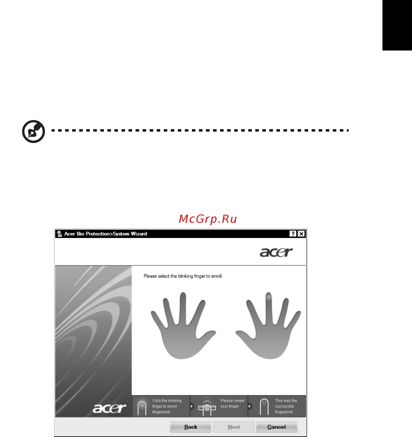 Acer ASPIRE 5745Z [1613/2217] Acer bio protection tik tam tikruose modeliuose