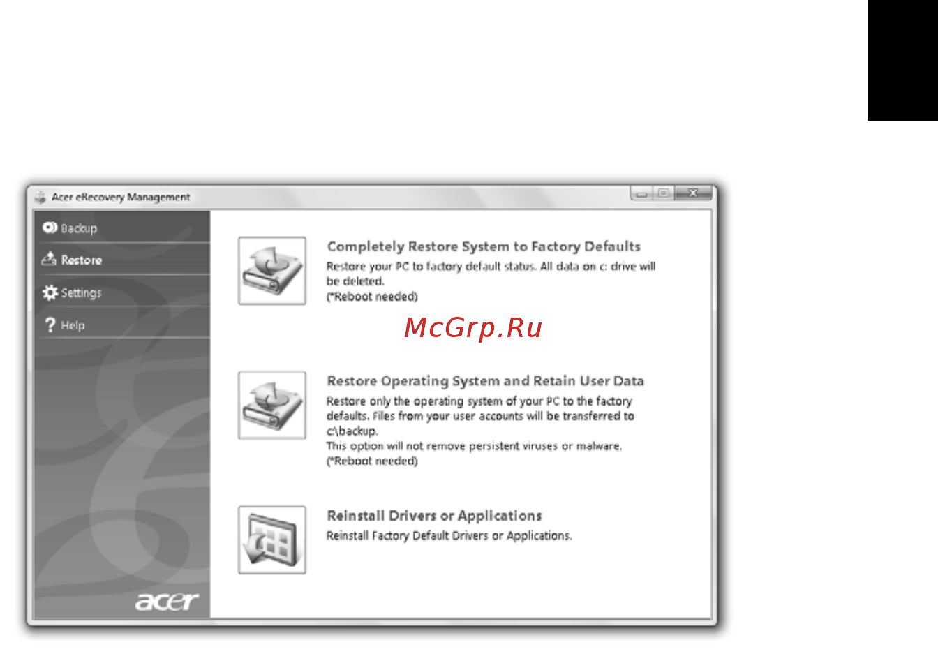 Acer ASPIRE 5745Z [2105/2217] Kembalikan