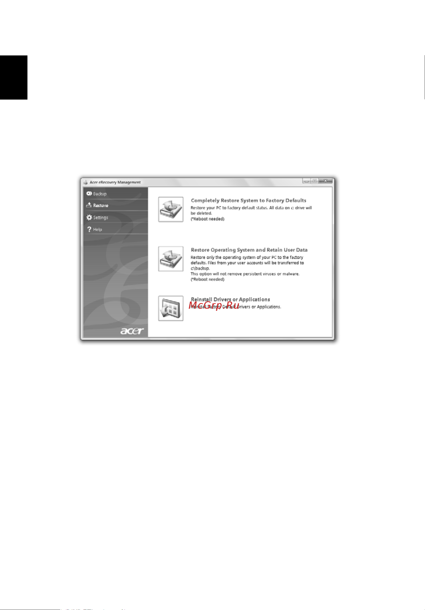 Acer ASPIRE 5745G [110/2217] Restaurer