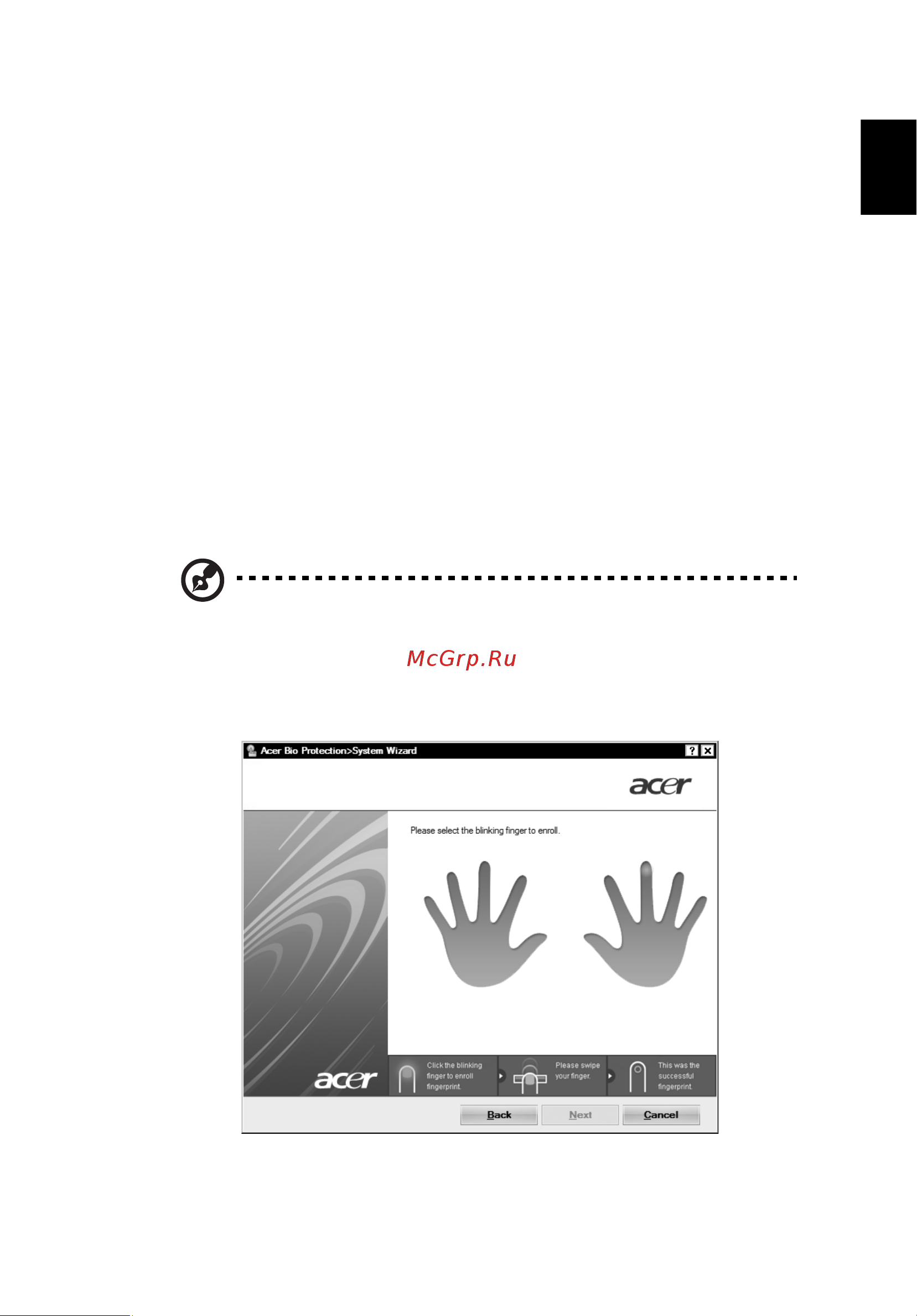 Acer ASPIRE 5745G [1763/2217] Acer bio protection sadece belirli modeller