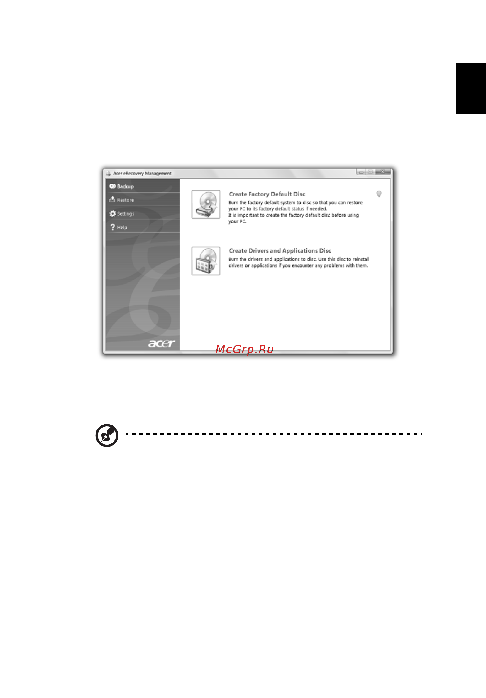 Acer ASPIRE 5745G [35/2217] Burn backup discs