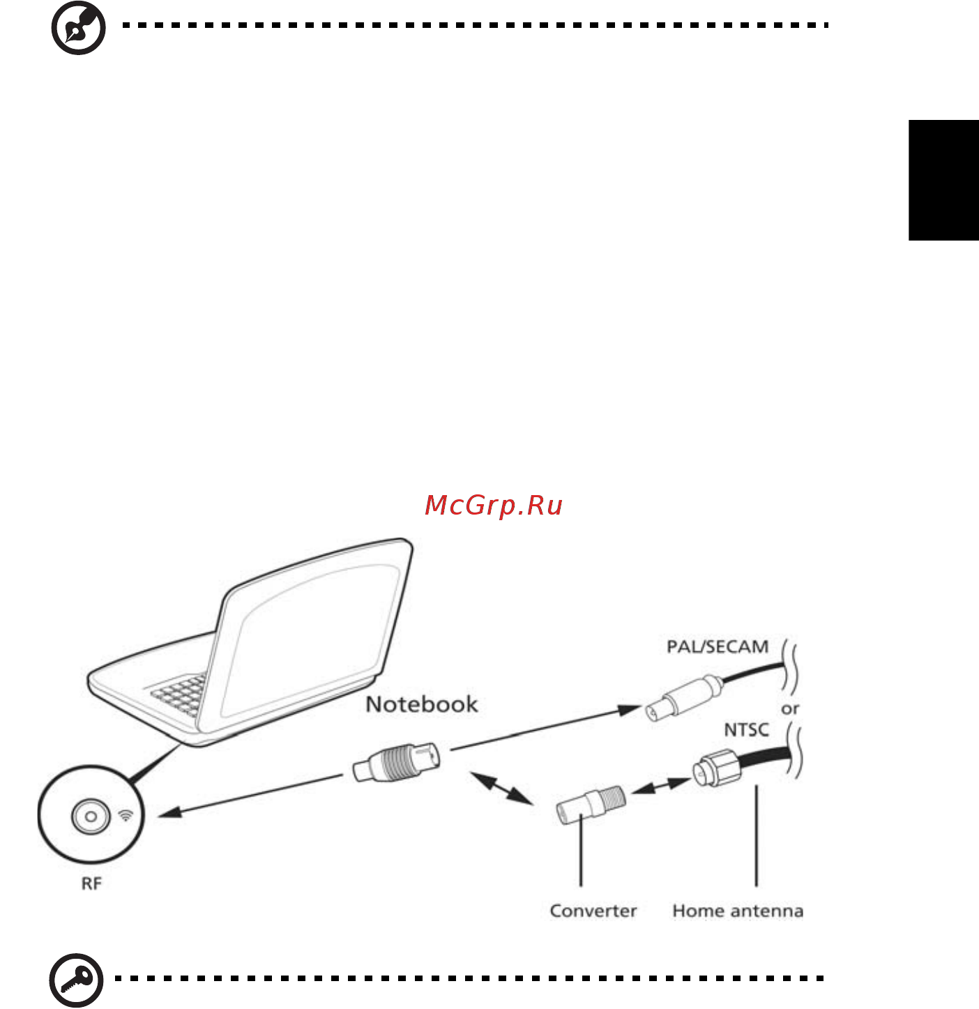 Acer ASPIRE 5745DG [2129/2217] Menyaksikan tv dengan antena eksternal atau soket kabel