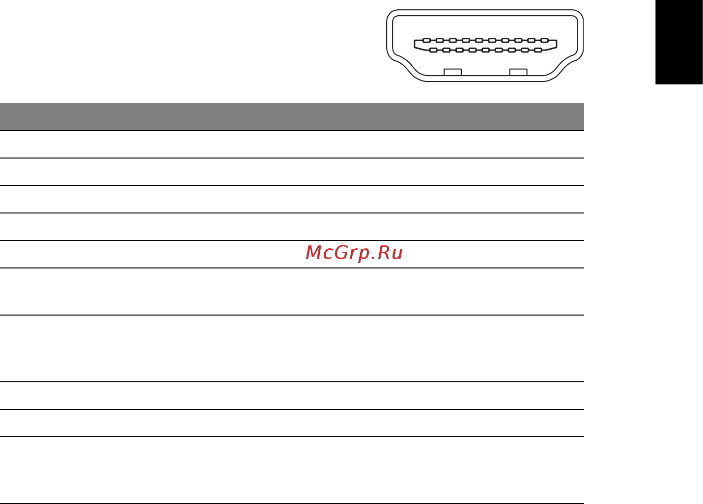 Acer V243HL [20/29] Контактный сигнальный кабель цветного дисплея