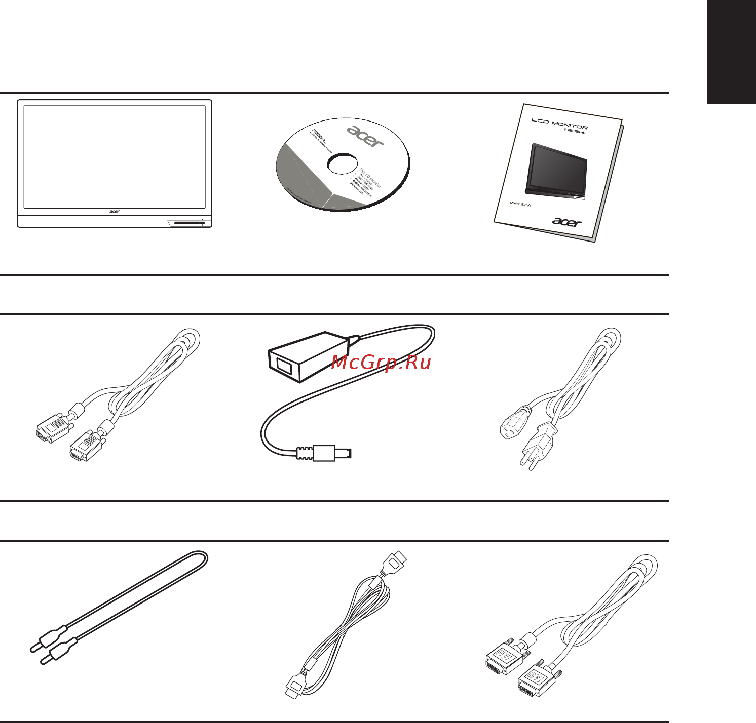Acer P238HL [13/28] Распаковка
