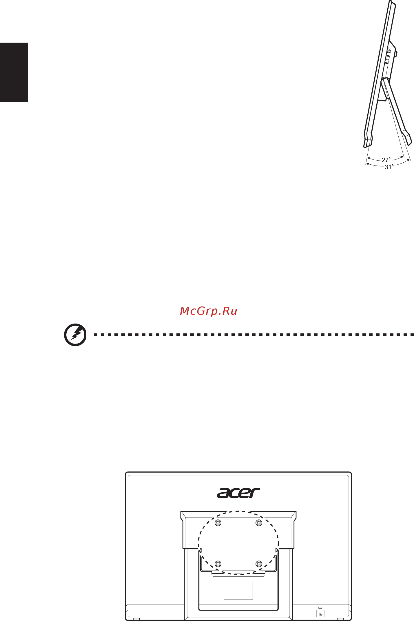 Acer P238HL [14/28] Регулировка положения экрана