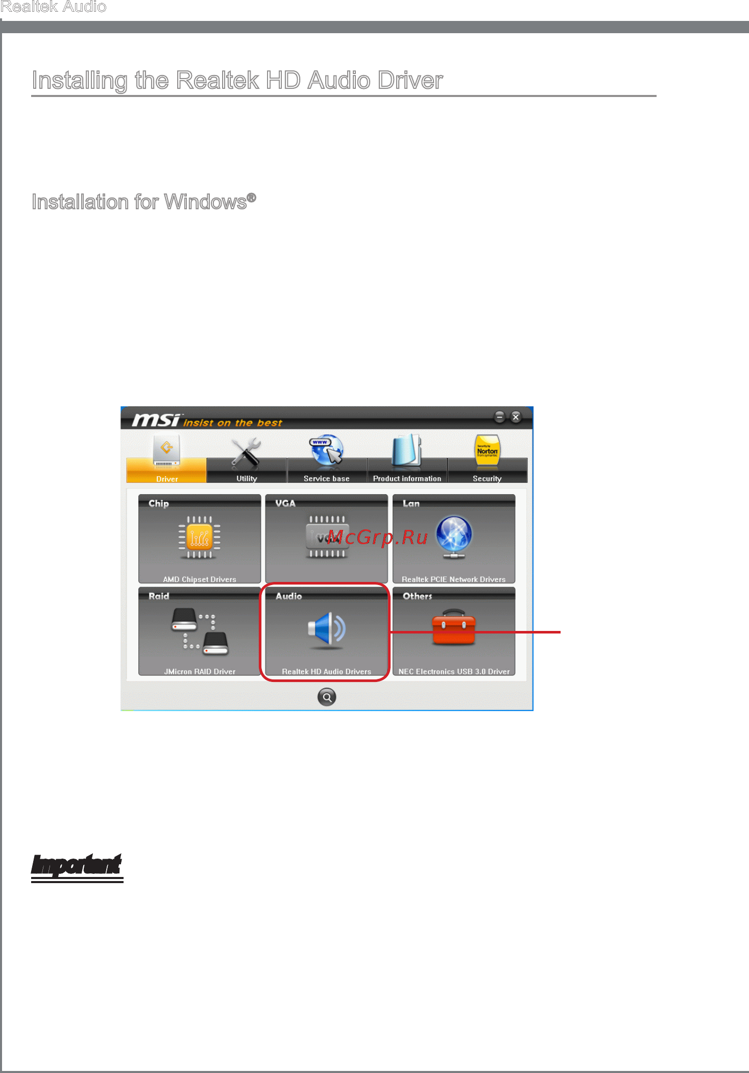 MSI 870S-G54 [69/83] Installing the realtek hd audio driver