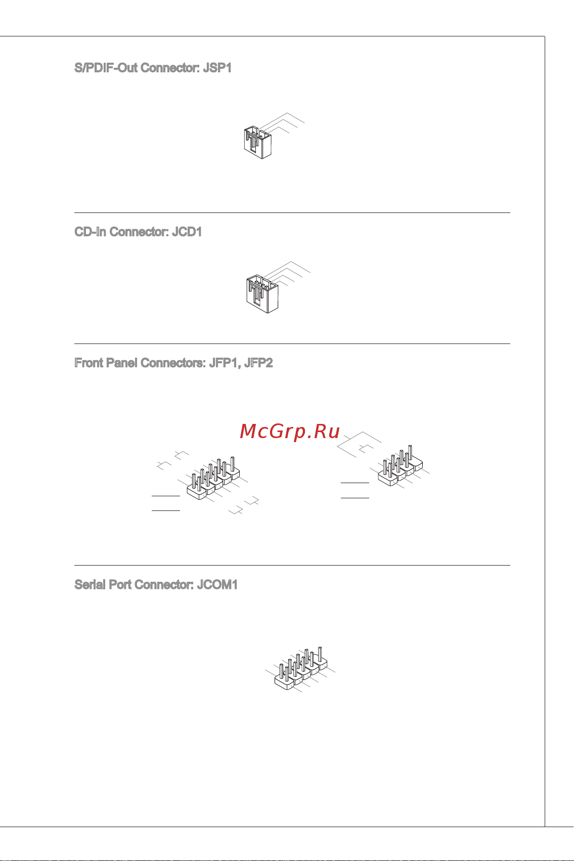 MSI G41M-P23 [17/155] Front panel connectors jfp jfp2 these connectors are for electrical connection to the front panel switches and leds the jfp is compliant with inte