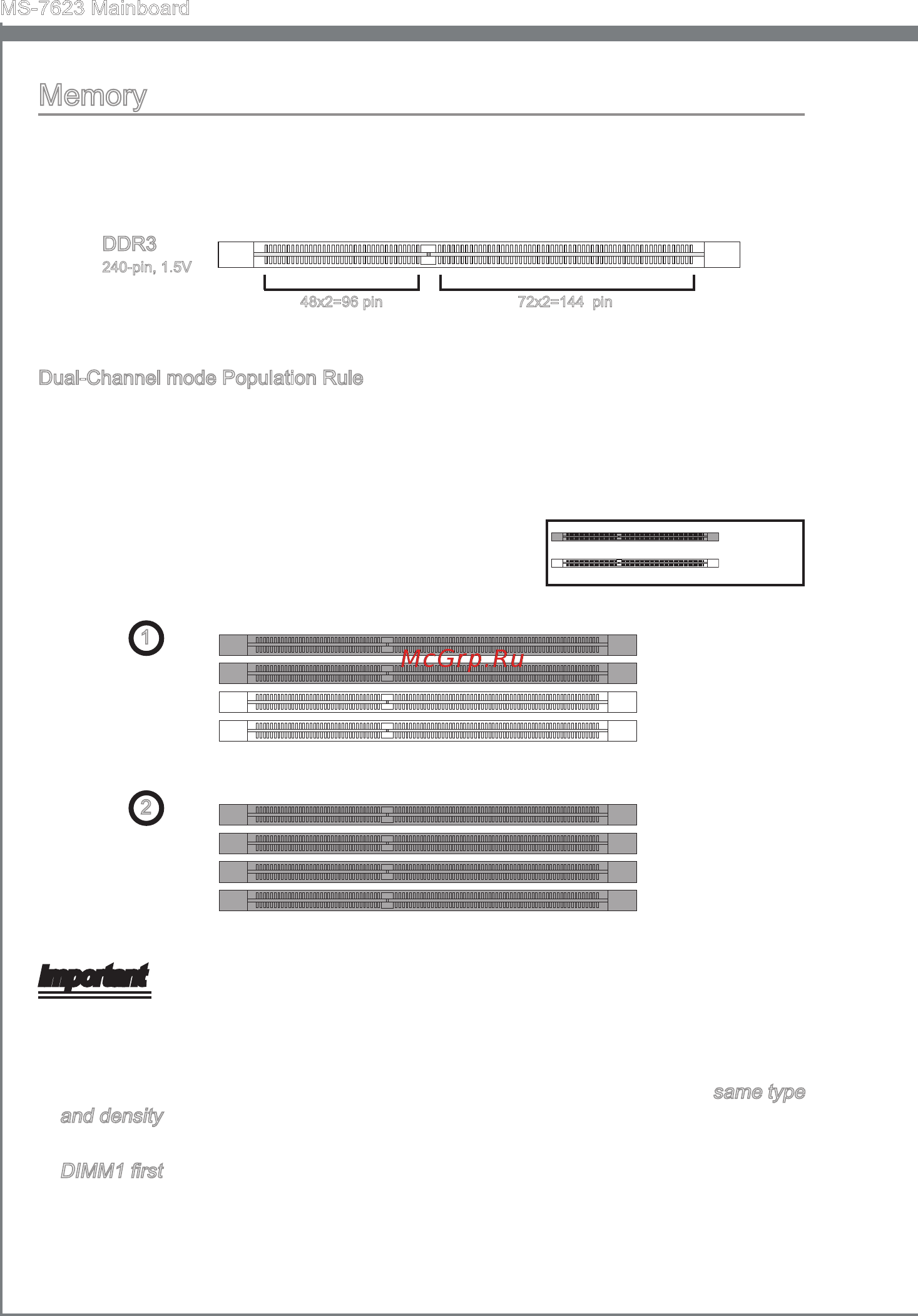 MSI 880GMA-E45 [18/146] Ddr3 memory modules are not interchangeable with ddr2 and the ddr3 standard is not backwards compatible you should always install ddr3 memory modules in the ddr3 dimm slots