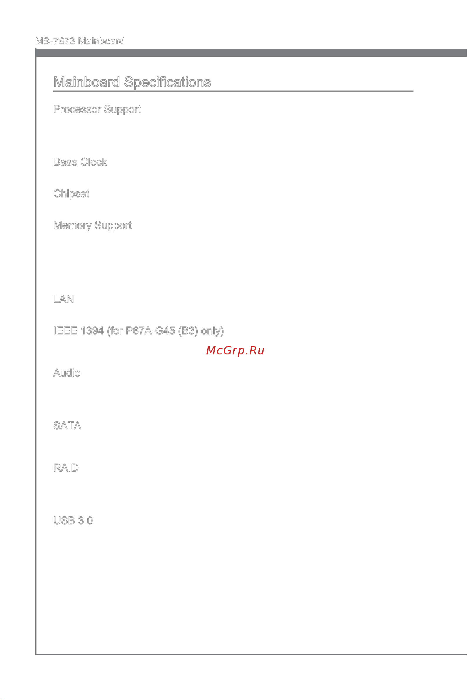 MSI P67A-G43 (B3) [12/146] Mainboard specifications
