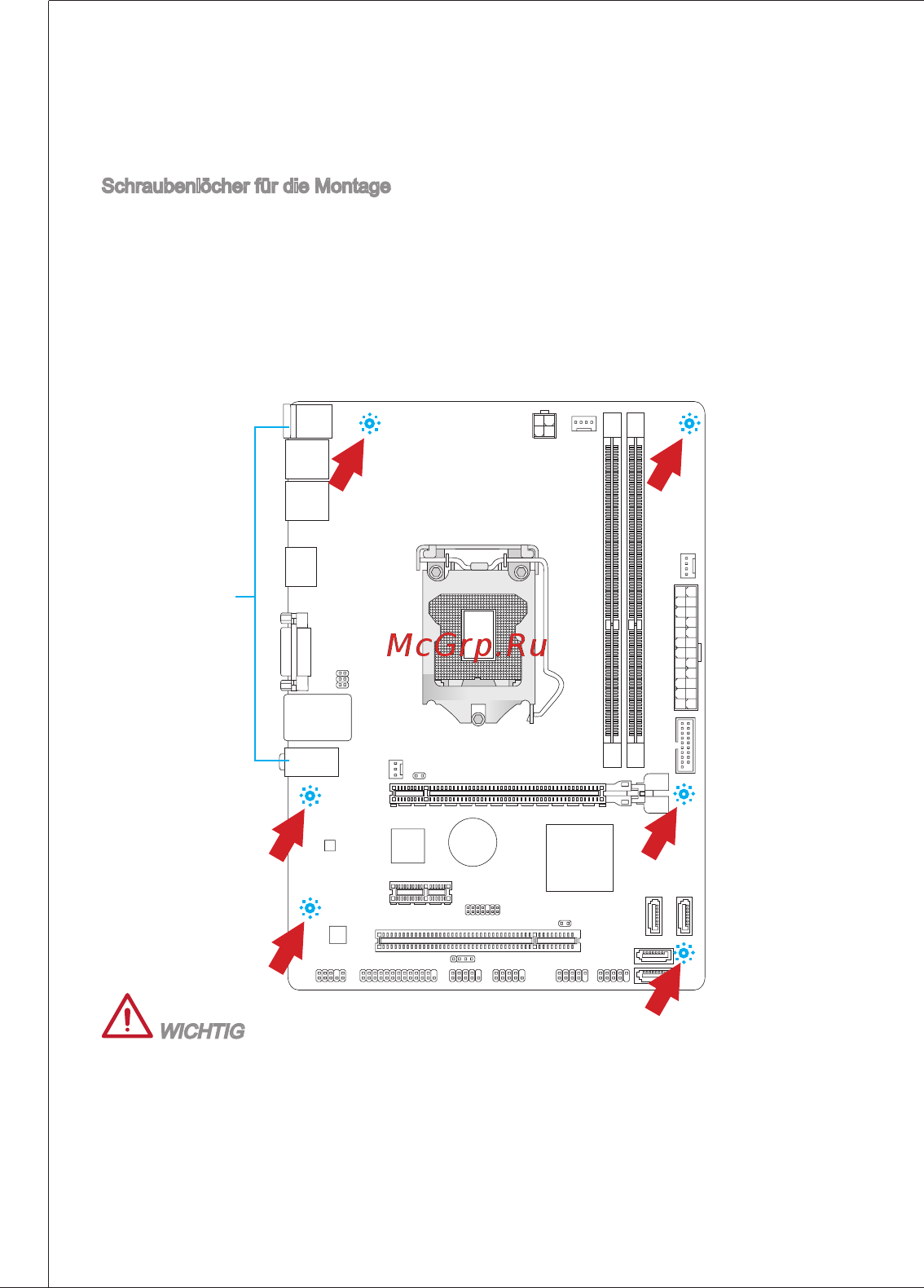 MSI B75MA-E33 [88/203] Schraubenlöcher für die montage verwenden sie die dem mainboard beiliegende i o platte und setzen sie sie mit leichtem druck von innen in die aussparung des computergehäuses ein...