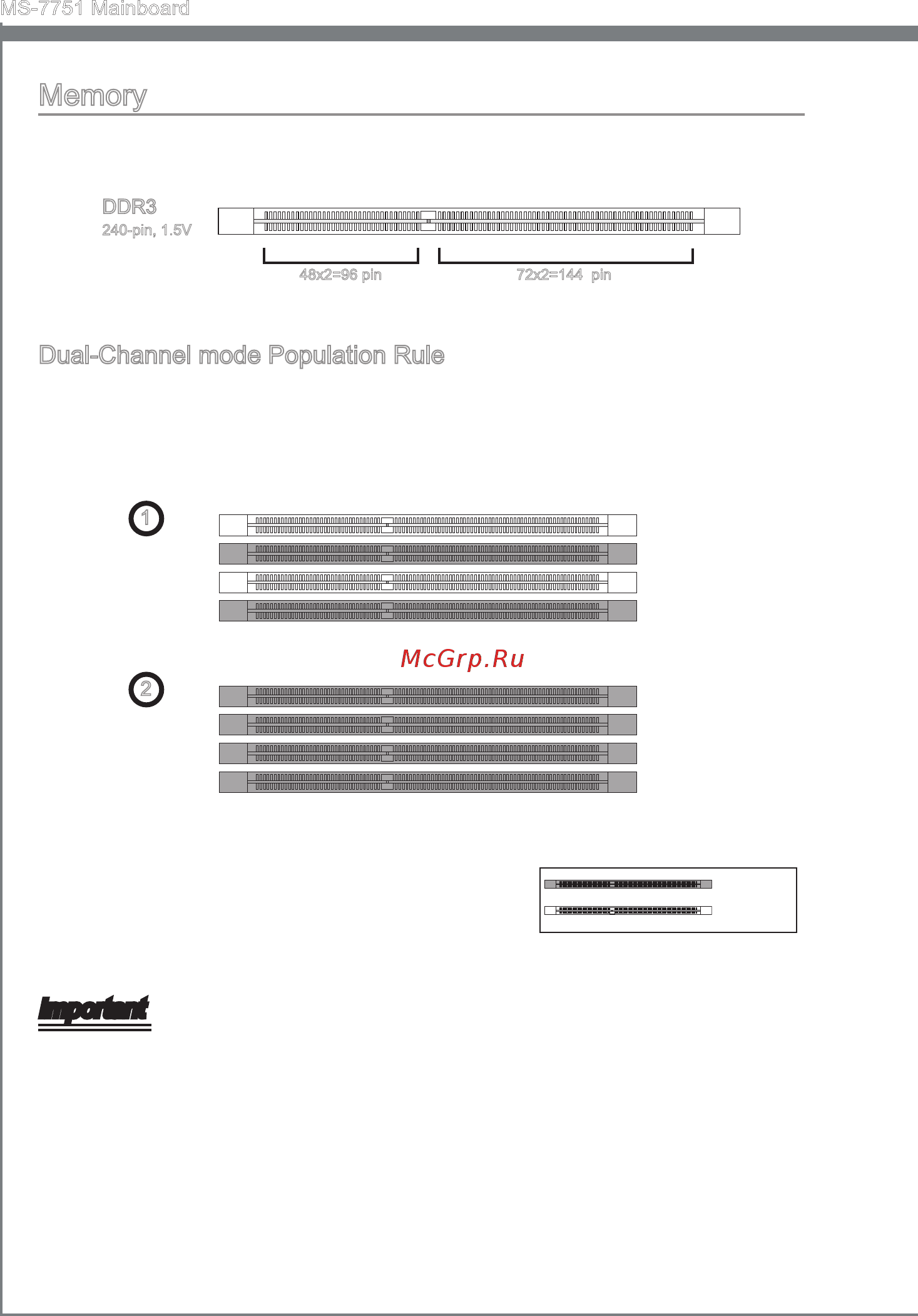 MSI Z77A-GD55 [24/174] In dual channel mode the memory modules can transm t and rece ve data w th two data bus channels s multaneously enabl ng dual channel mode can enhance system performance the fol...