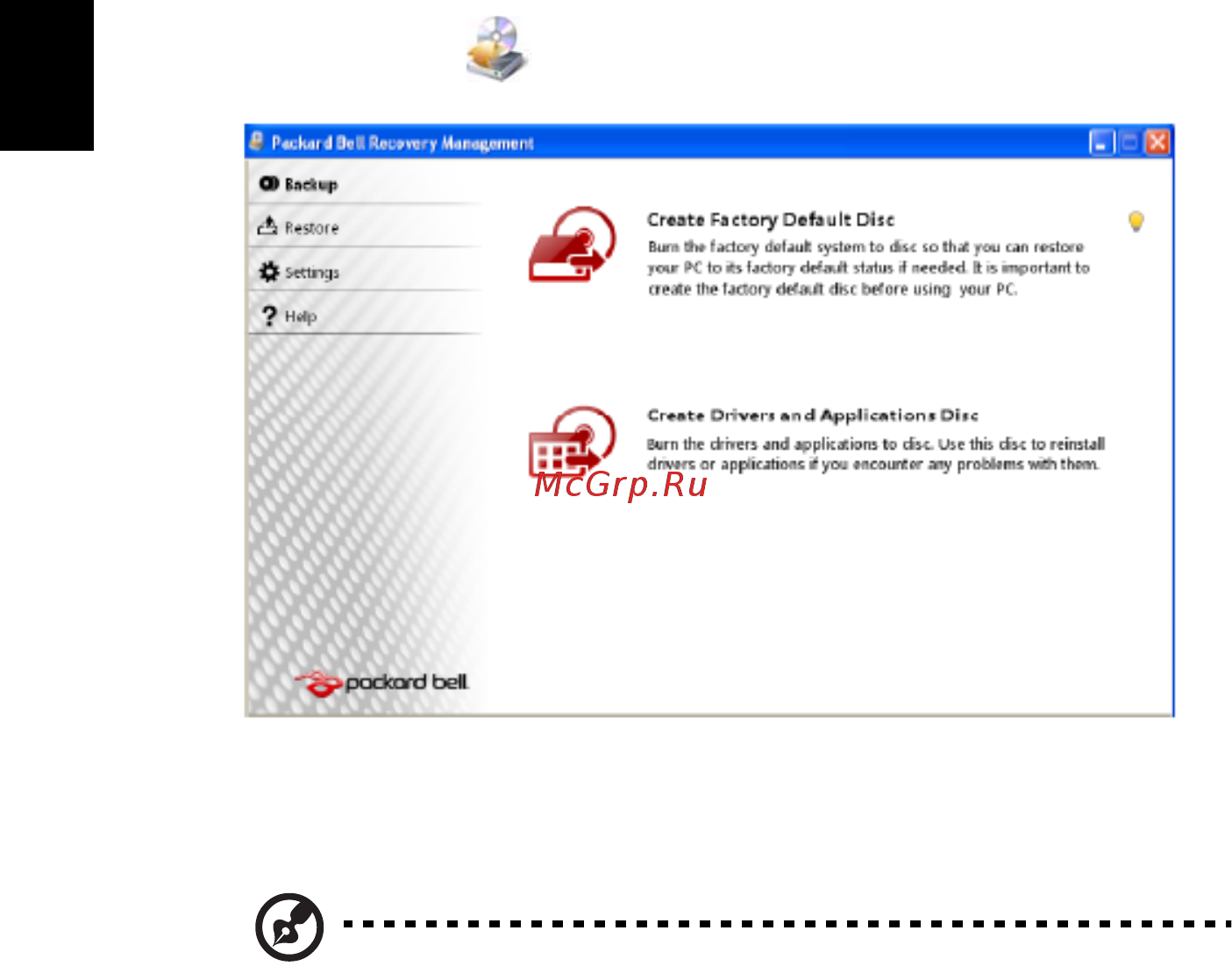Packard Bell DOT SE2 [20/51] Запуск утилиты packard bell recovery management