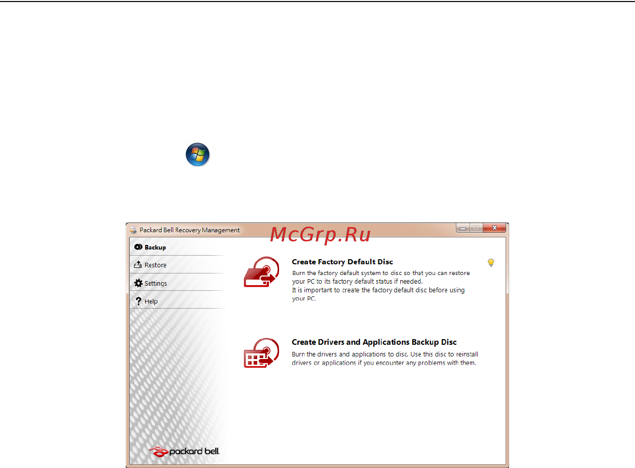 Packard Bell DOT SC [1897/2279] Crearea discurilor de restaurare