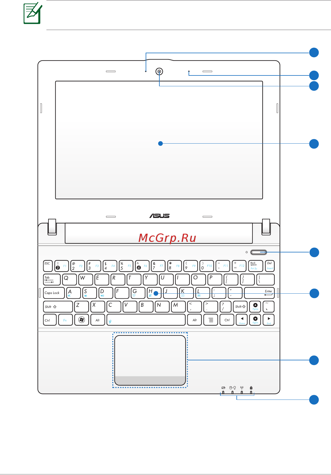 Asus EEE PC X101 [10/48] Верхняя сторона