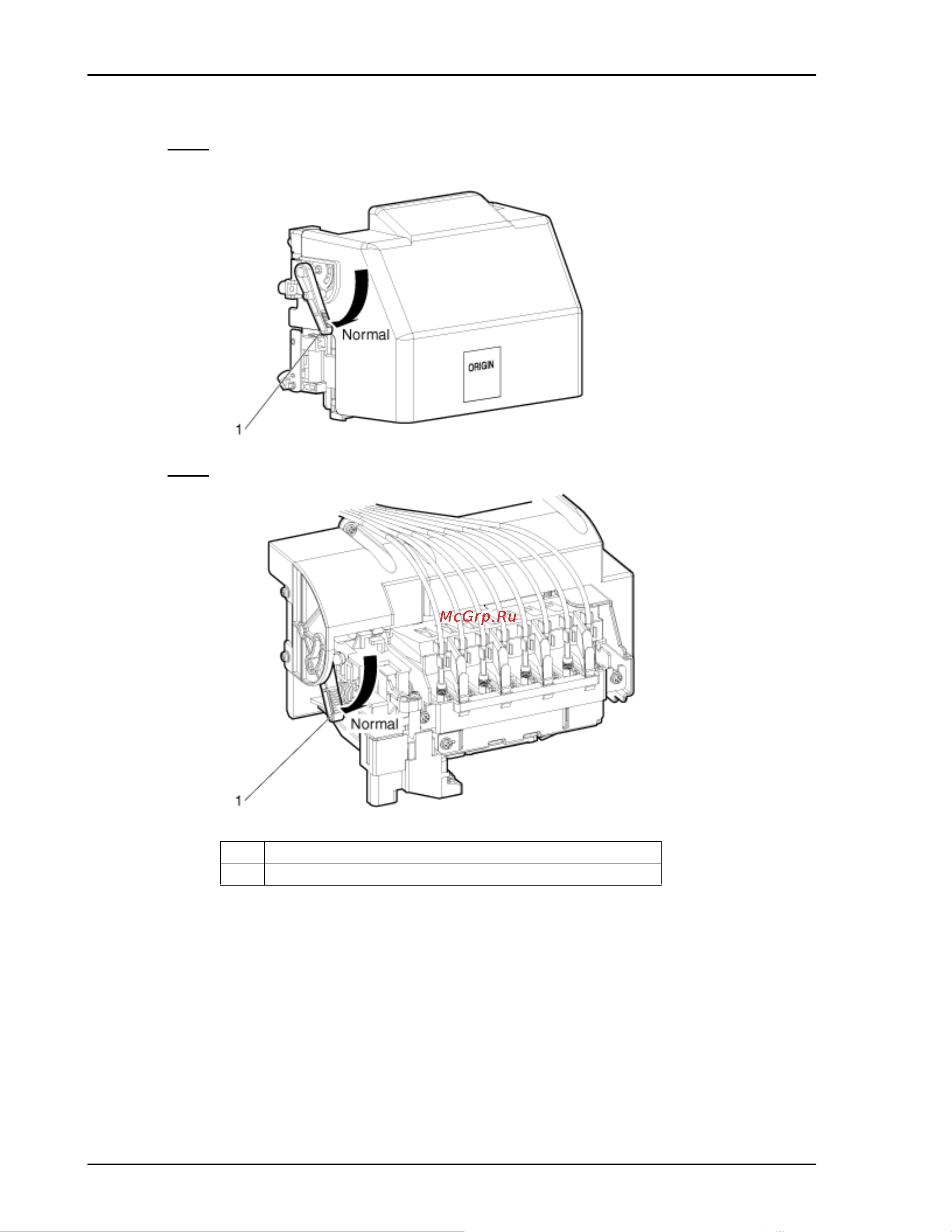 Xerox 8254E [90/240] Переместите оранжевый рычаг регулировки высоты печатающей головки вниз