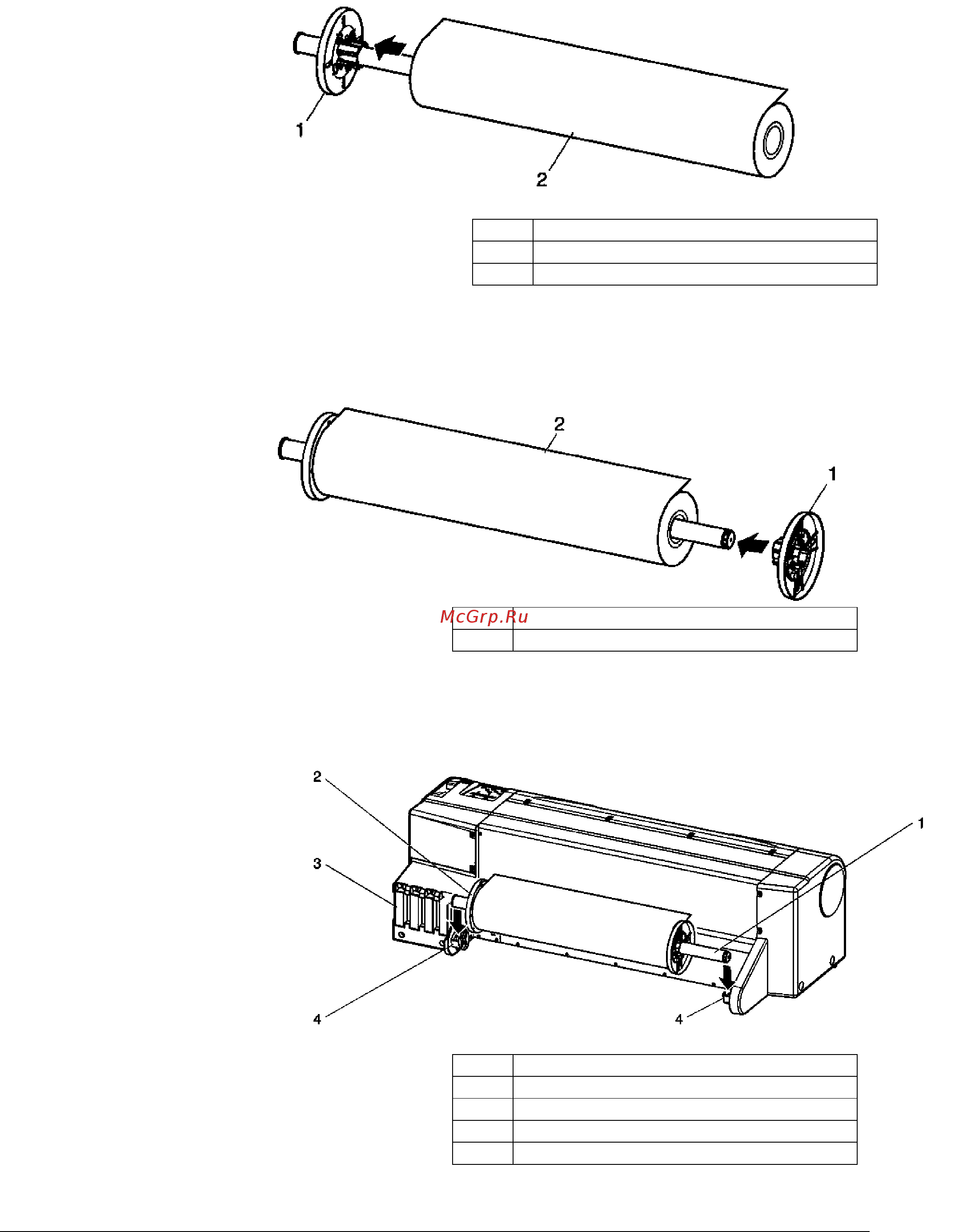 Xerox 7142 COLOR WIDE FORMAT [83/160] Передвиньте подвижный фланец 1 по валу рулона и вставьте его до упора в сердечник рулона см изображение ниже