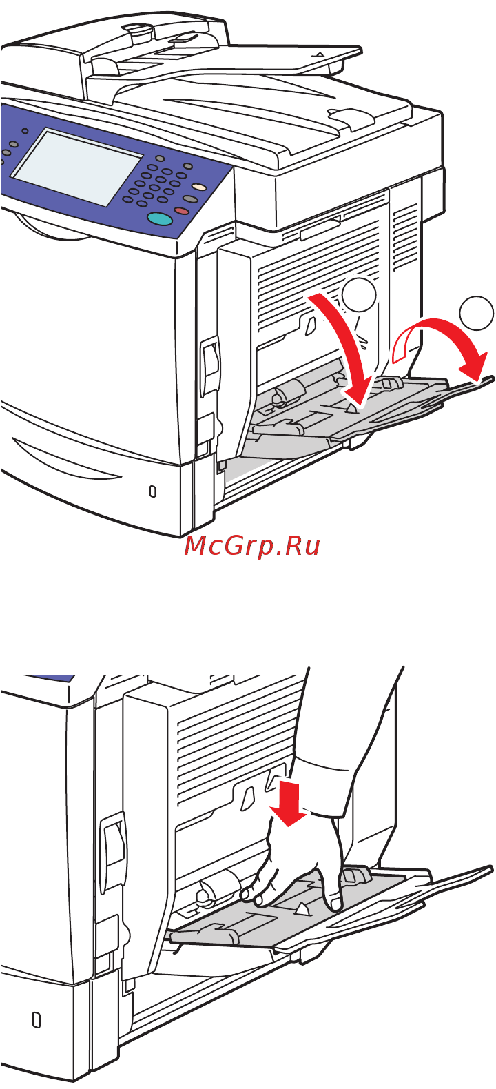 Xerox WORKCENTRE 6400 [53/265] Откройте лоток 1 потянув его наружу и открыв удлиннитель лотка