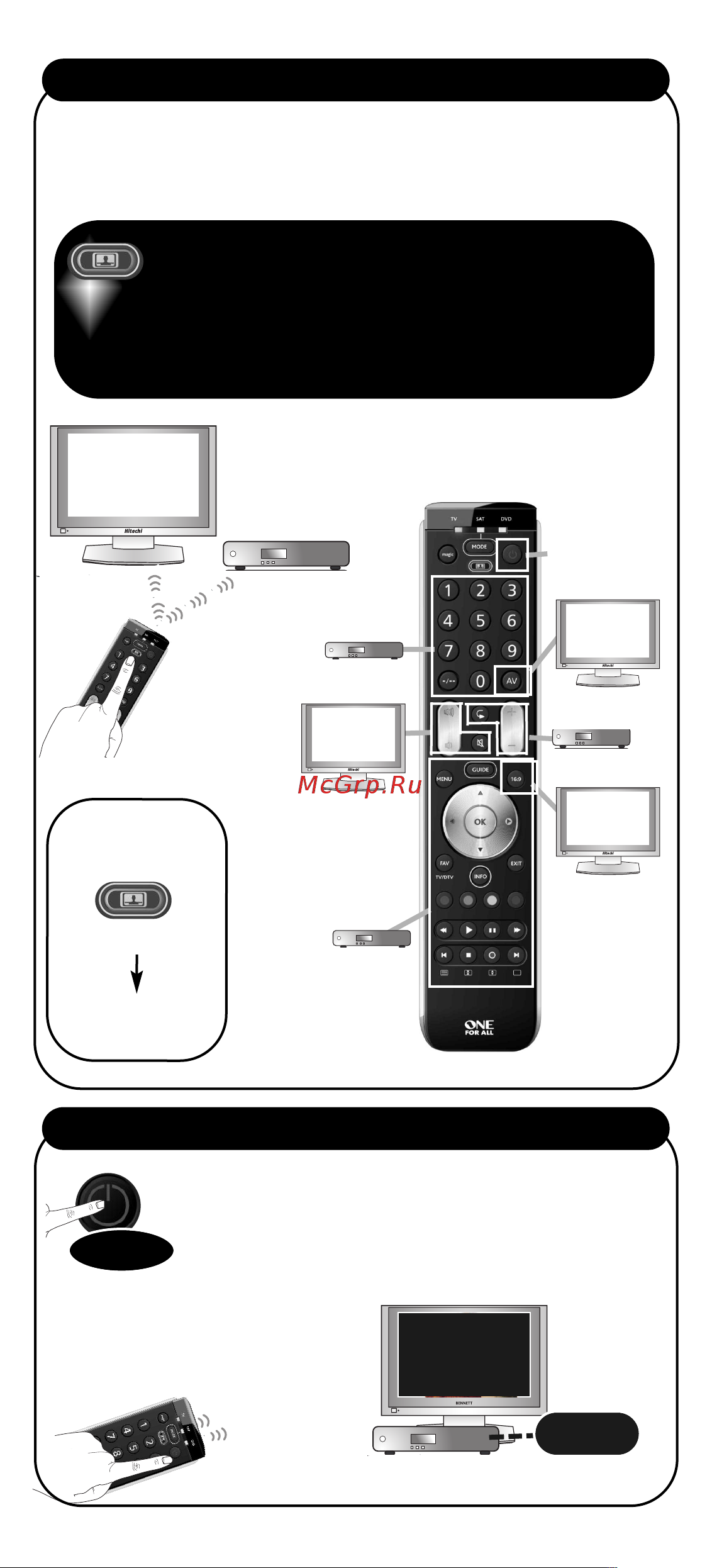 One For All URC7130 [52/92] Στη λειτουργία combi control το πλήκτρο power ενεργοποιεί και απενεργοποιεί όλες τις συσκευές που περιλαμβάνονται στην ενεργο ποιημένη ρύθμιση combi control αν το πατήσετε για 3 δευτερόλεπτα master για παράδειγμα στο συνδυασμό 1 της λειτουργίας combi control μπορείτε να απενεργοποιήσετε την τηλεόραση τον αποκωδι κοποιητή και τον ενισχυτή στρέφοντας το χειριστήριο προς την κατεύ θυνση των συσκευών και πατώντας το πλήκτρο power για 3 δευτερό λεπτα