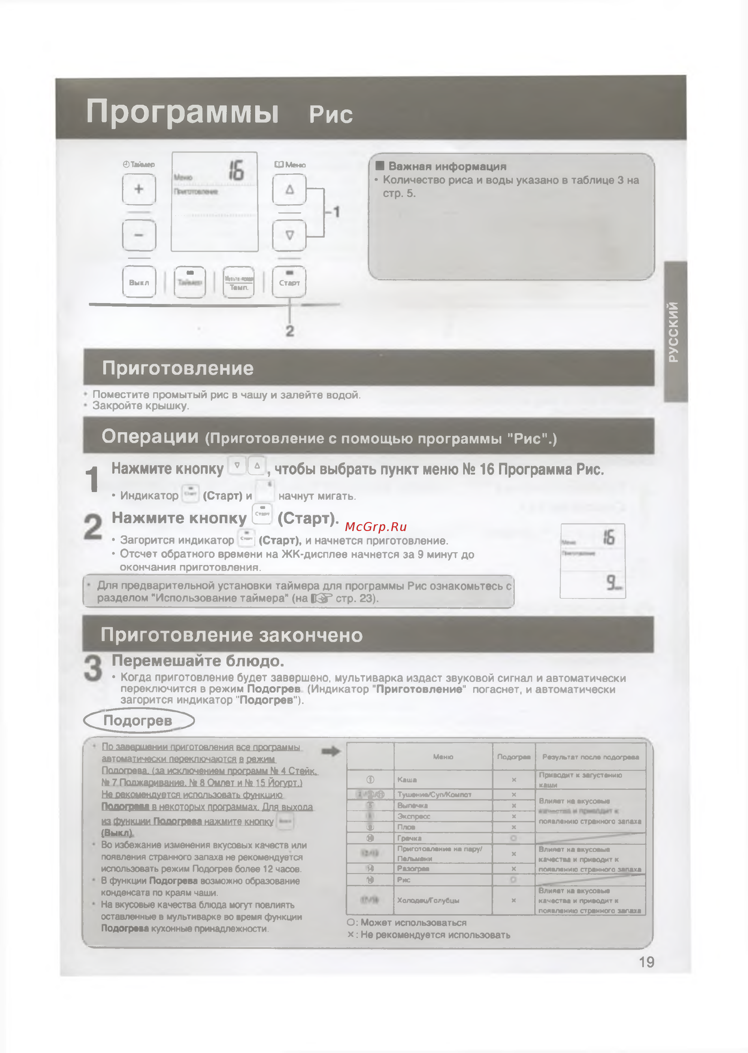 Panasonic SR-TMX530 [19/55] Операции
