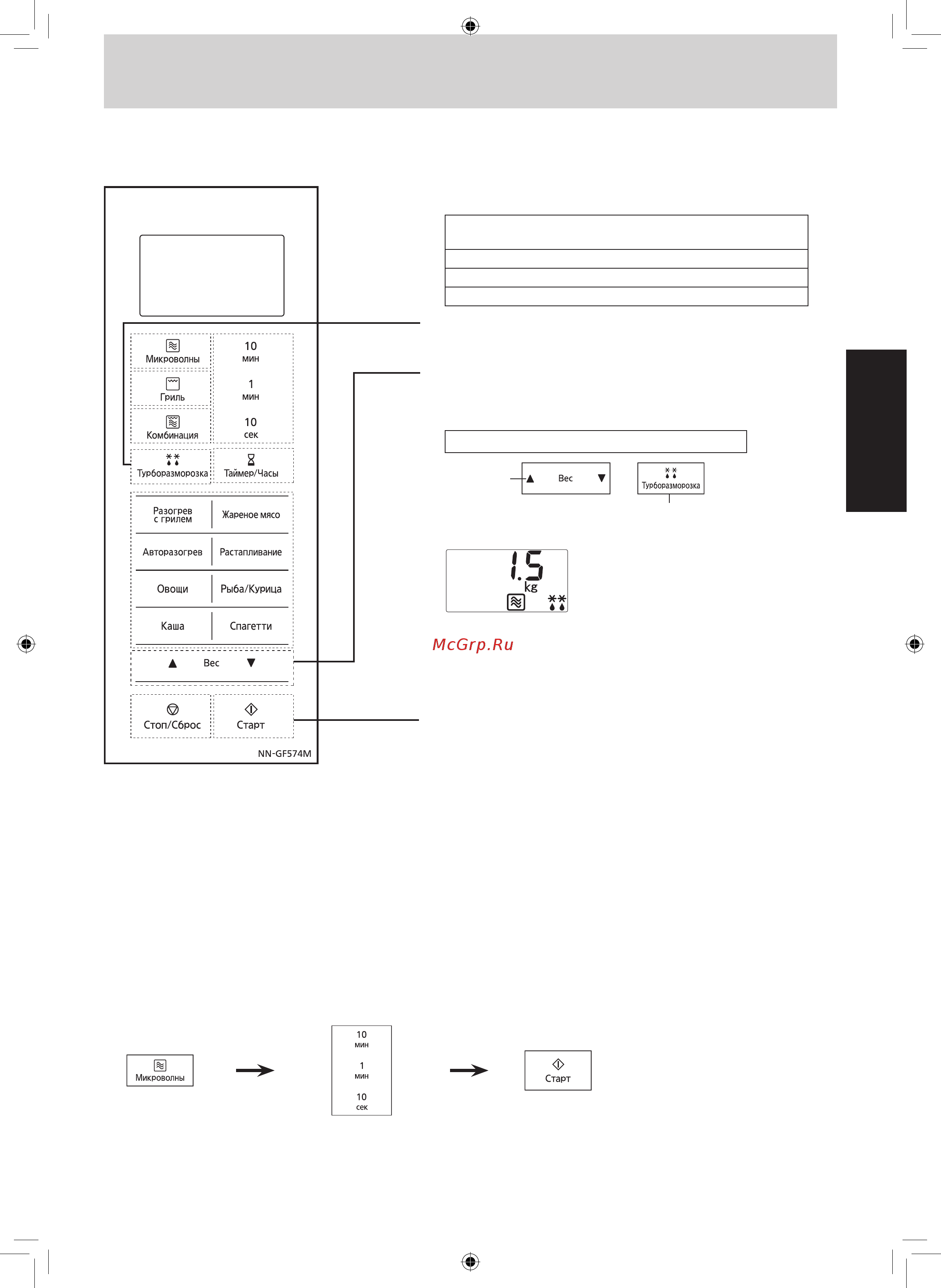 Panasonic NN-GF574MZPE [10/23] Размораживание