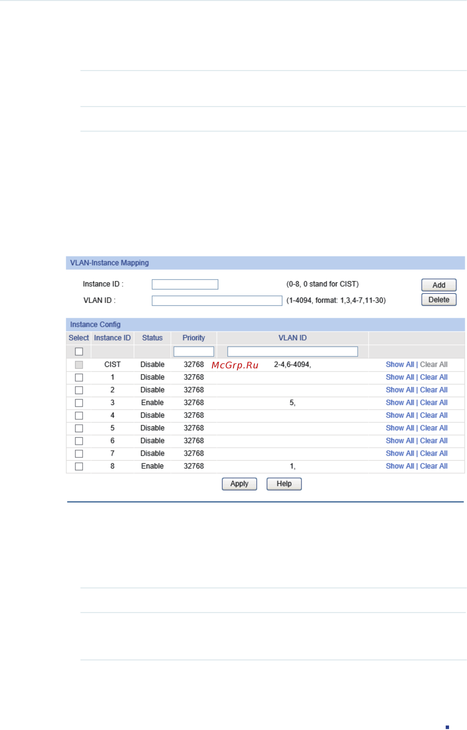 Tp-Link T1600G-28PS (TL-SG2424P) [245/754] Configuring the vlan instance mapping and switch priority