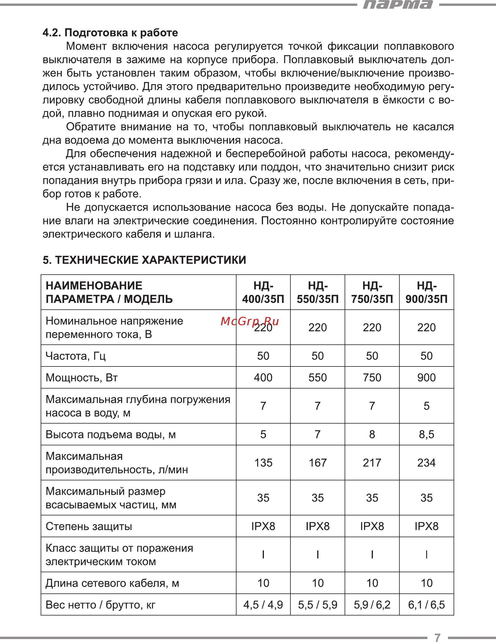 Парма НД-400/35П [7/12] Парта