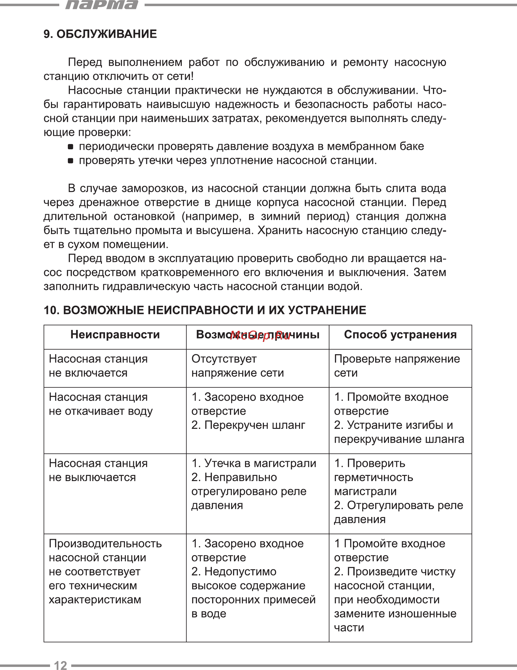 Парма СН-800Н [12/16] Парта