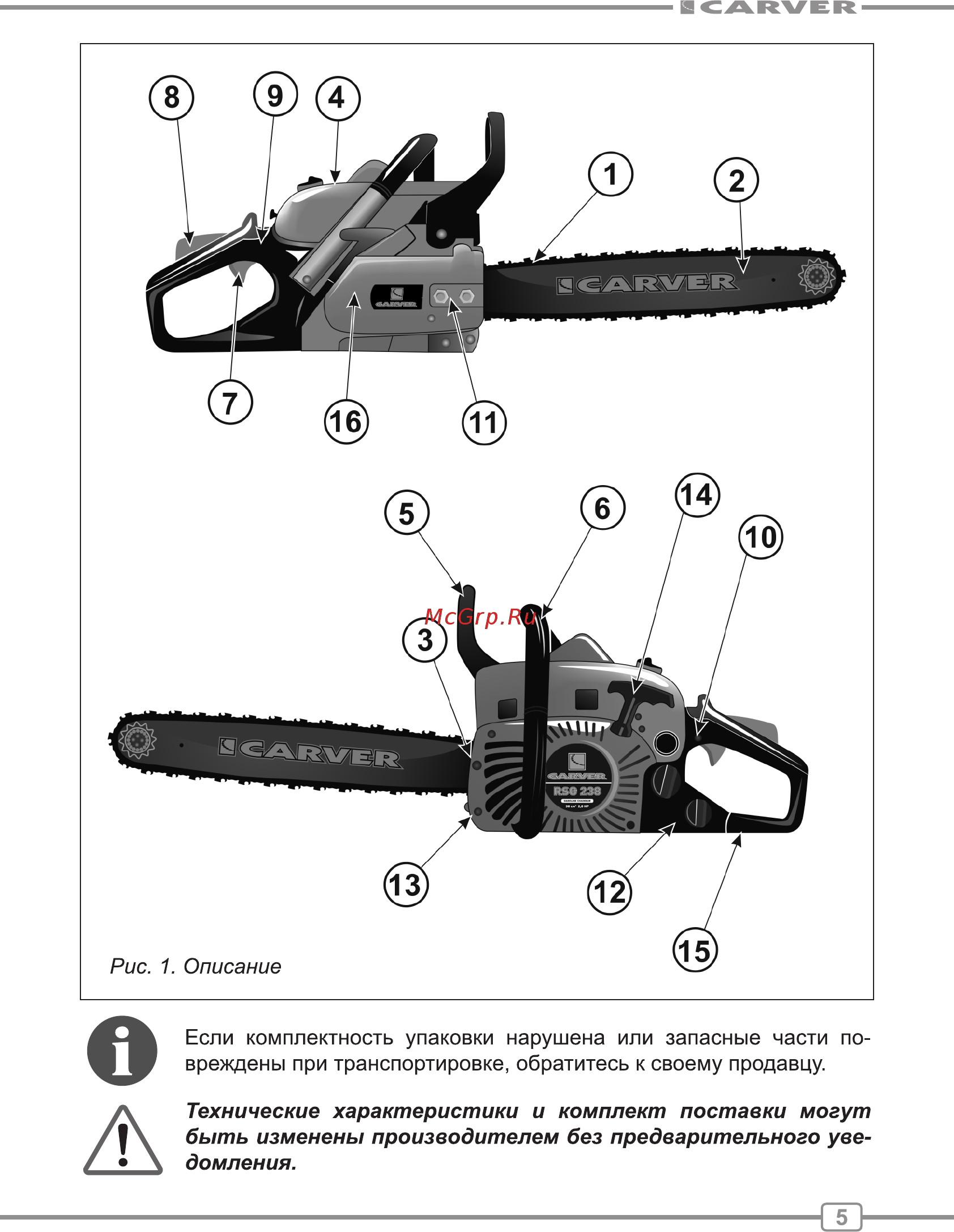 Carver RSG 238 Руководство по эксплуатации онлайн [5/28] 174566