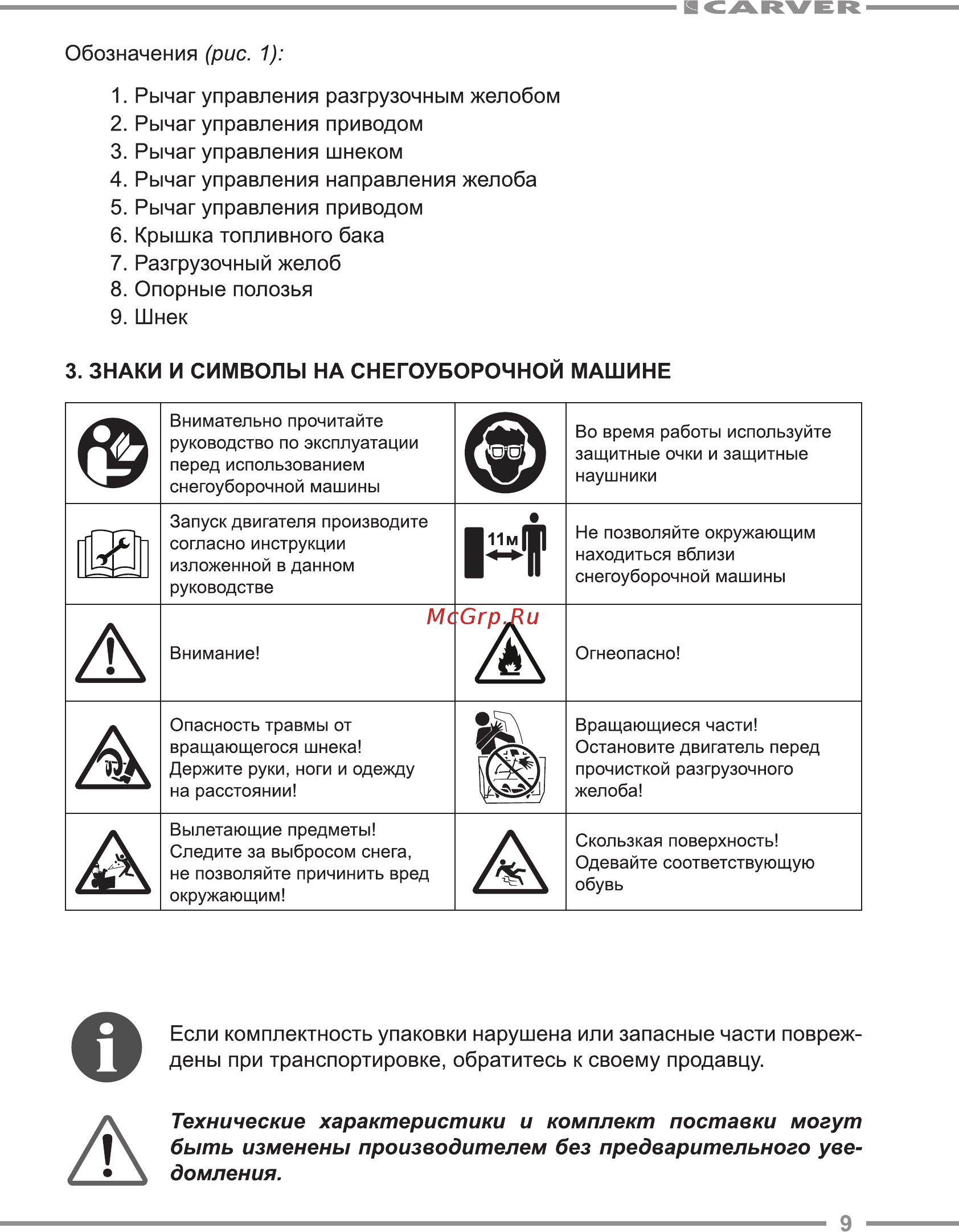 Carver ST-650 [9/28] Технические характеристики и комплект поставки могут быть изменены производителем без предварительного уве домления