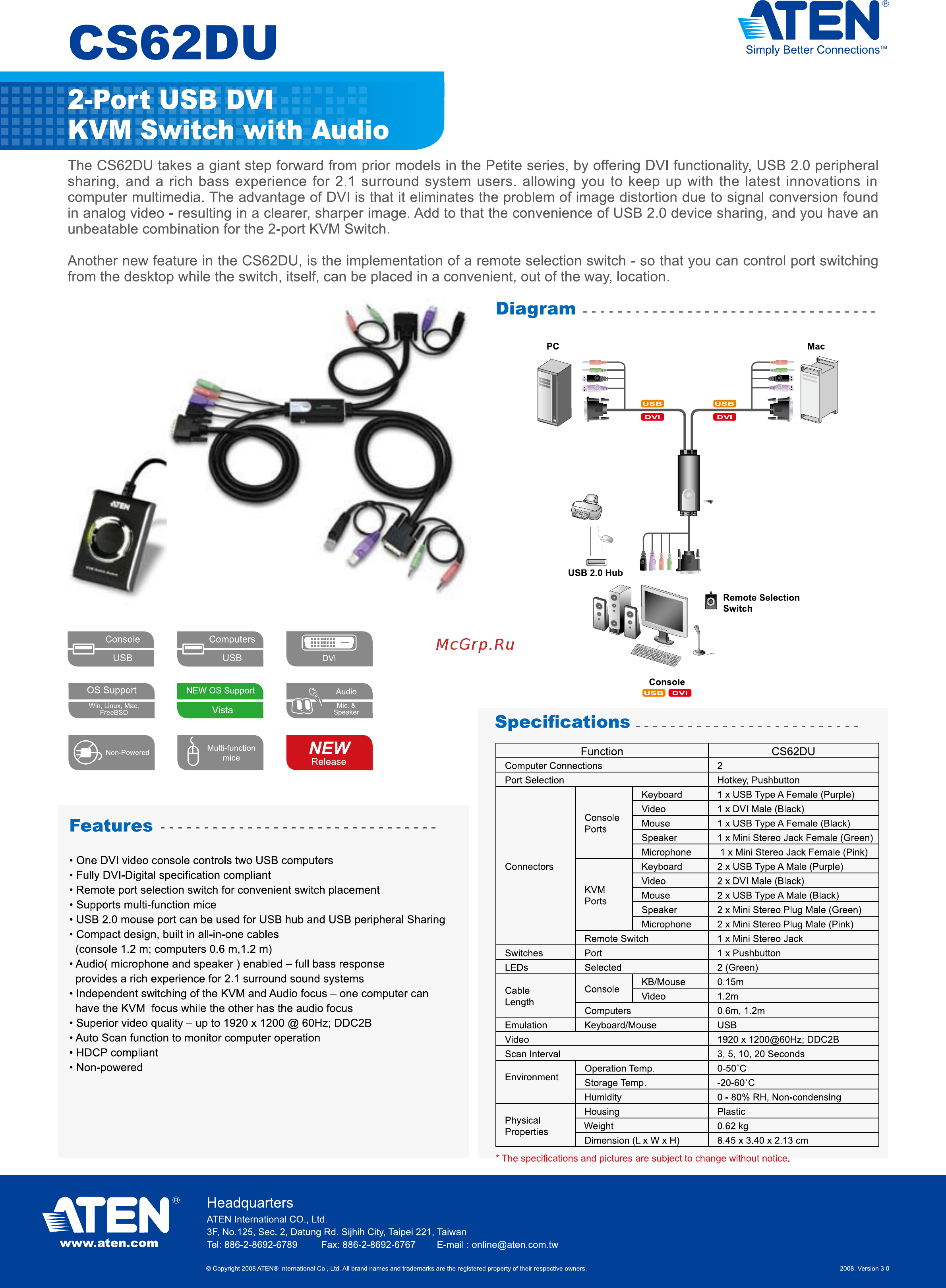 Aten CS62DU Описание и спецификации продукта онлайн