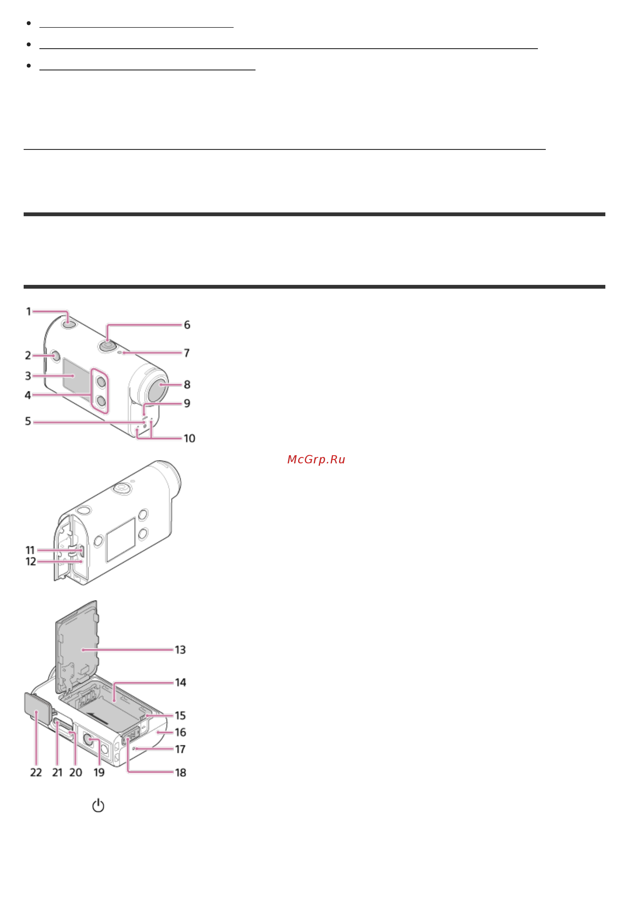 Sony HDR-AS50 [8/104] Идентификация компонентов