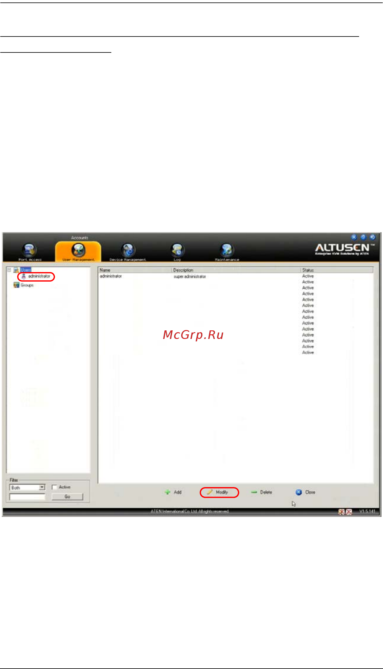 Aten KN2132 [56/362] Изменение регистрационных данных управляющего администратора