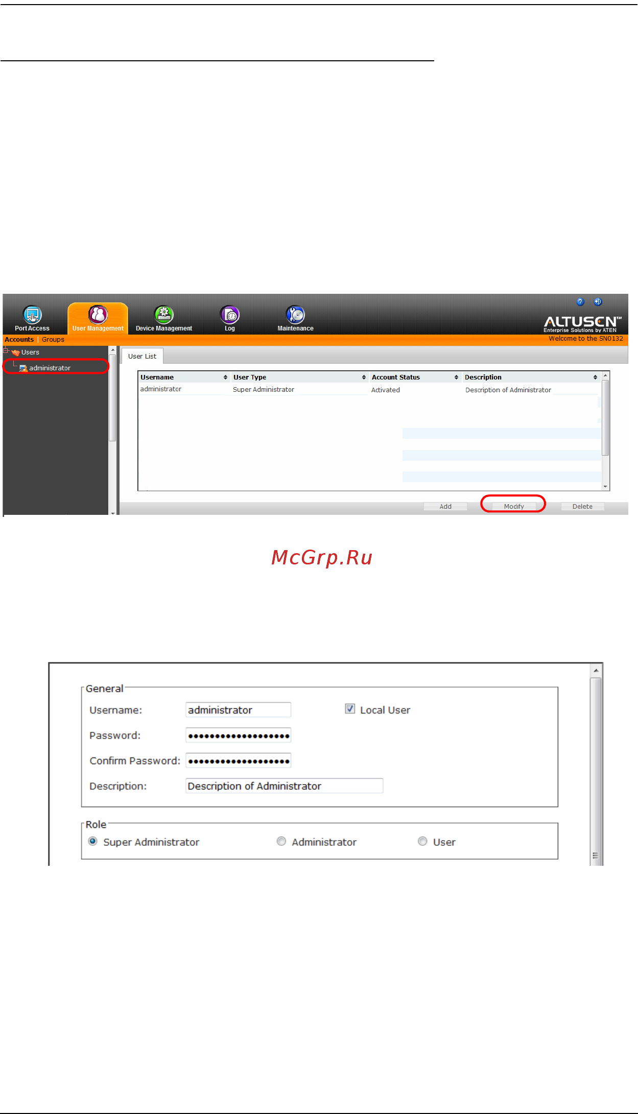 Aten SN0116A [51/165] Changing the super administrator login