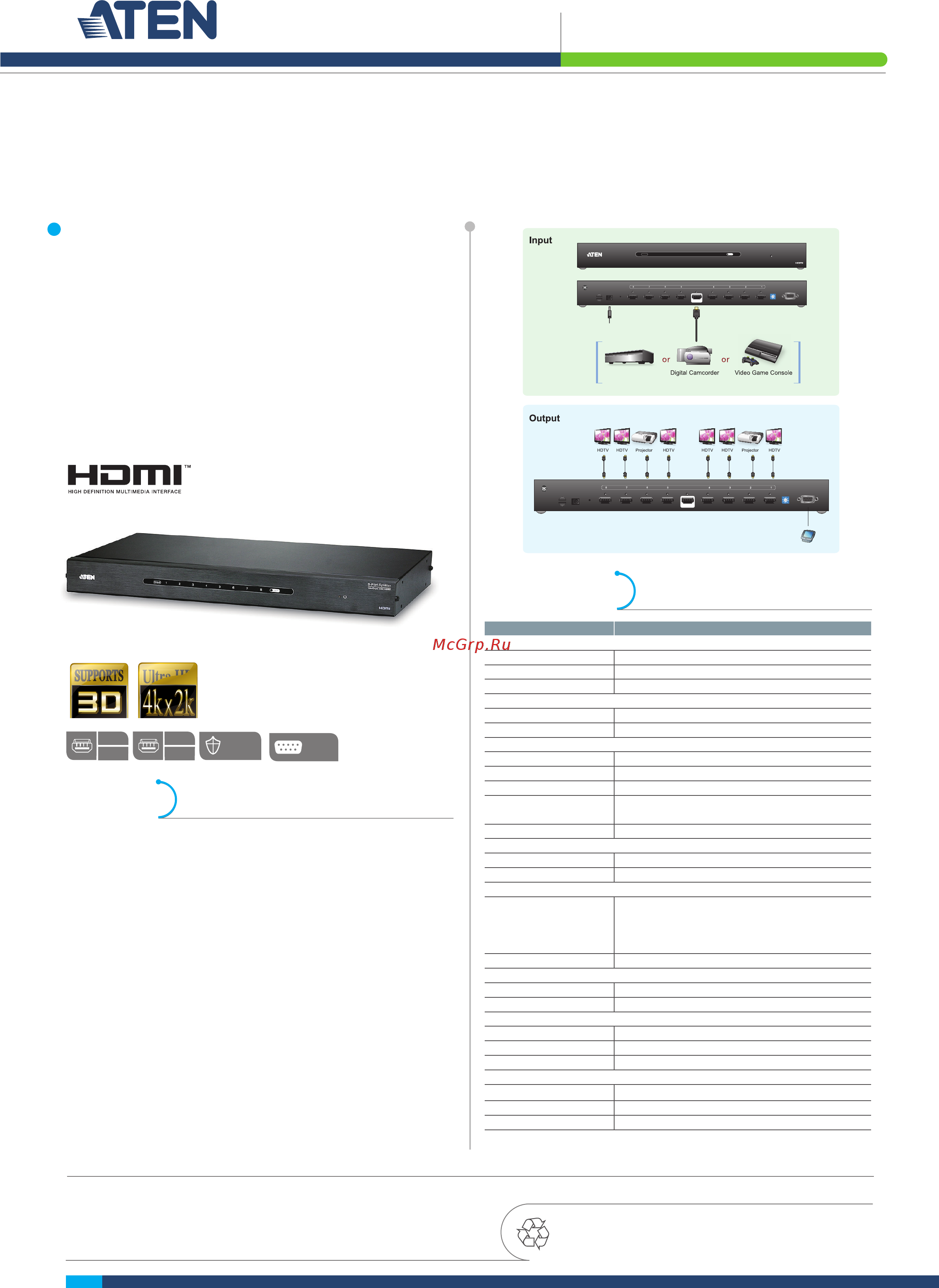Aten VS0108HA Описание и спецификации продукта онлайн