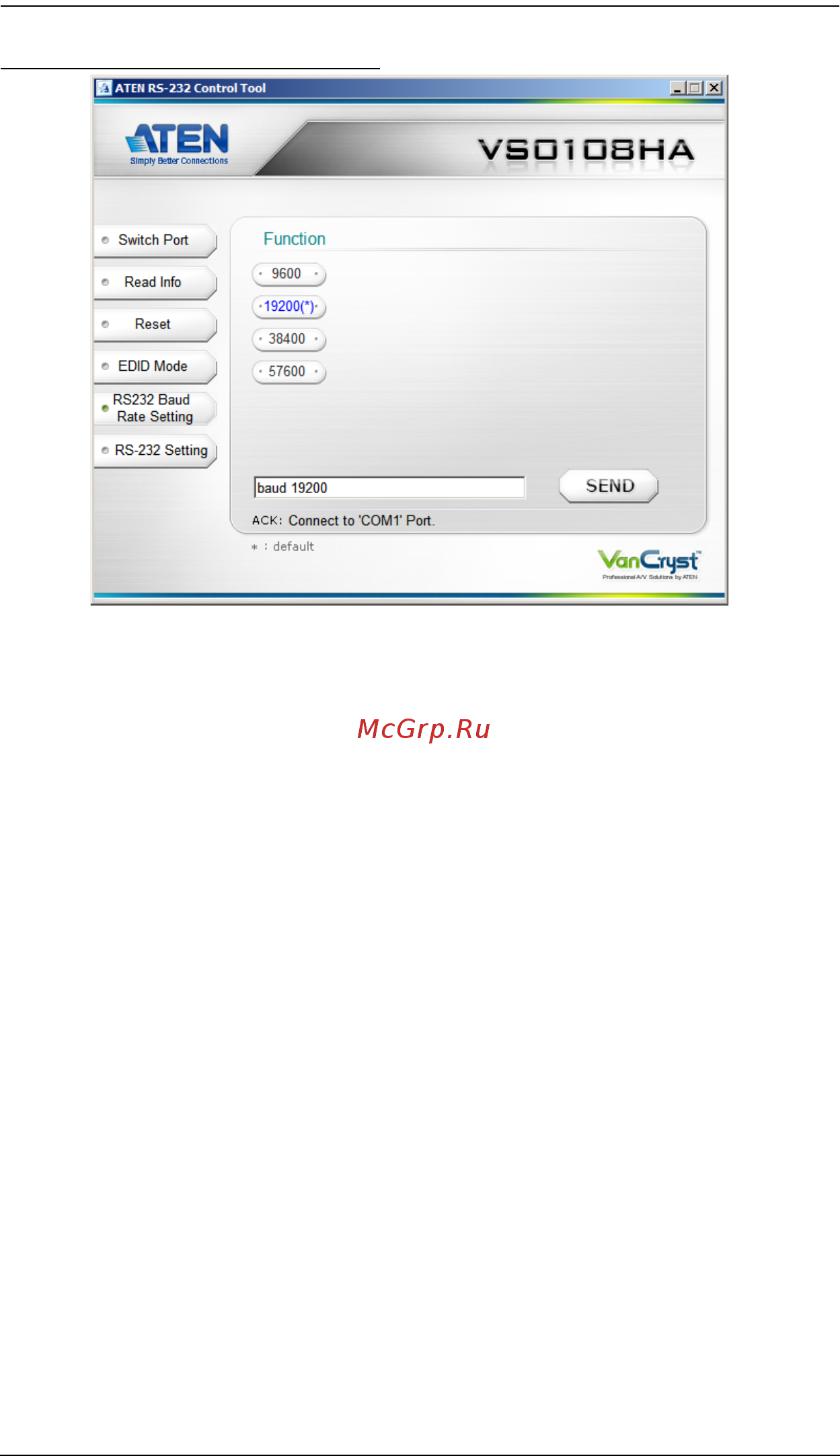 Aten VS0108HA [14/16] Rs 232 baud rate settings