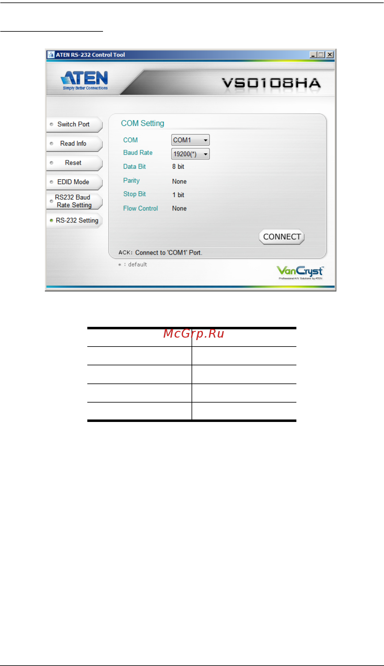 Aten VS0108HA [15/16] Rs 232 settings