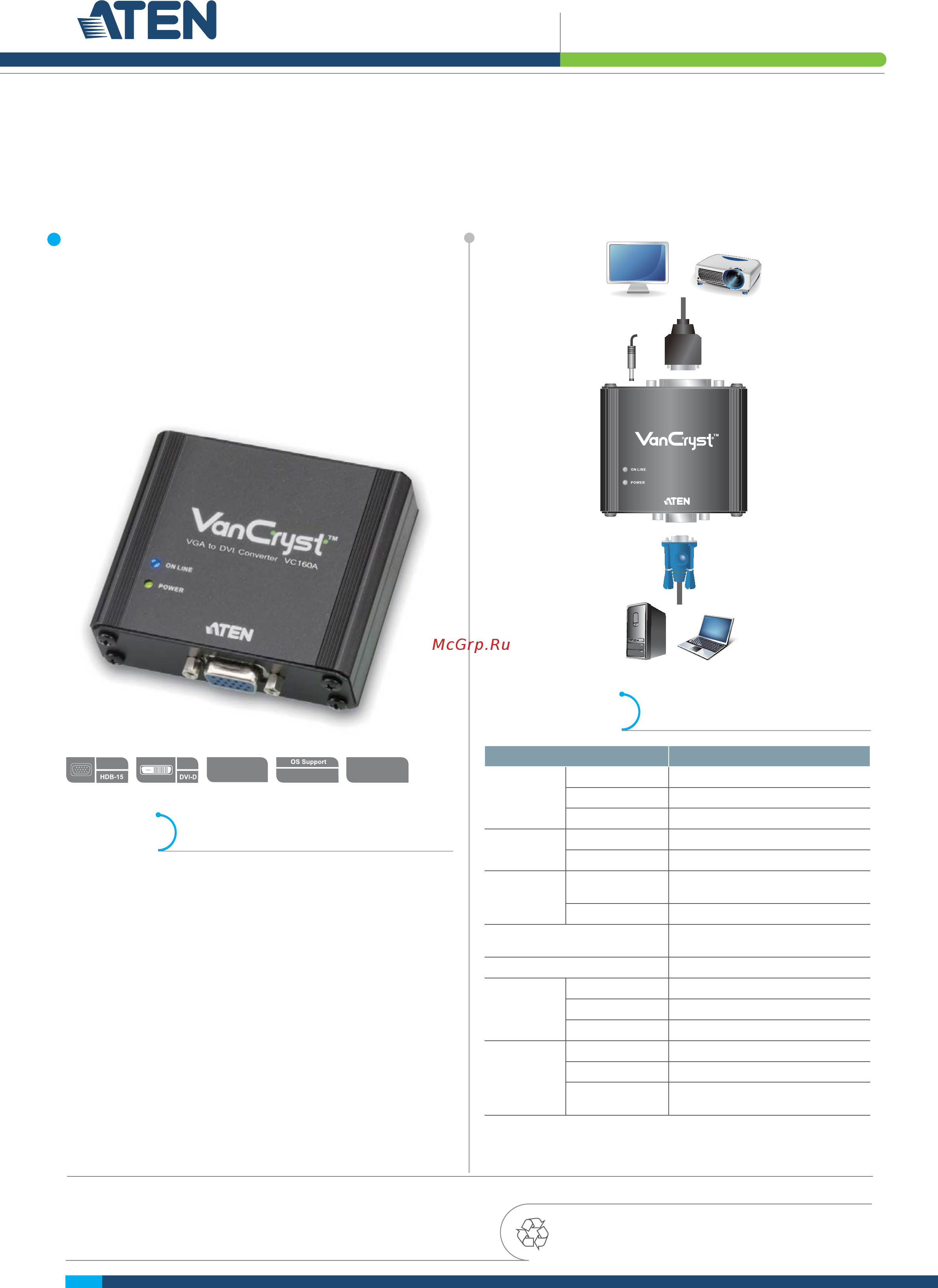Aten VC160A Описание и спецификации продукта онлайн